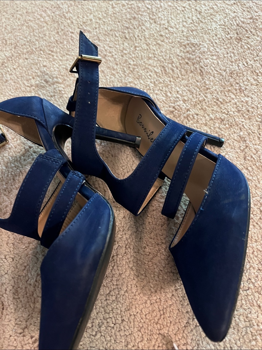 Bonnibel Navy Pointed-Toe Triple-Strap Heels - Picture 7 of 8